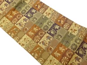 童子に玩具・寺模様織出し名古屋帯